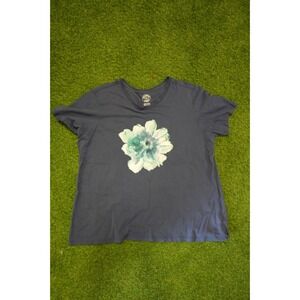 Amadora Sport T Shirt Womens 2X‎ Black Floral Graphic Print Cotton Crew Neck